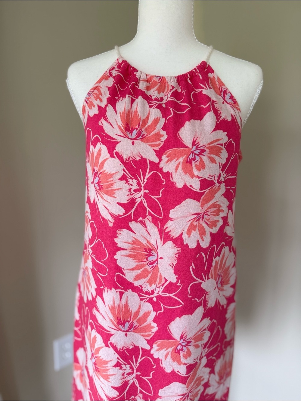 Vintage Hollister Mini Dress Y2K Pink Floral Mini Dress Coral Accents Halter Tie - Picture 2 of 9